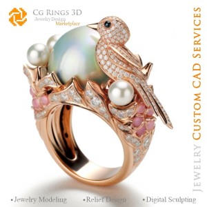 Anello con Uccello e Perle - CAD Gioielli 3D per Casa, IA - Gioielli CAD 3D, IA - Anelli CAD 3D, IA - CAD Gioielli 3D Melodia