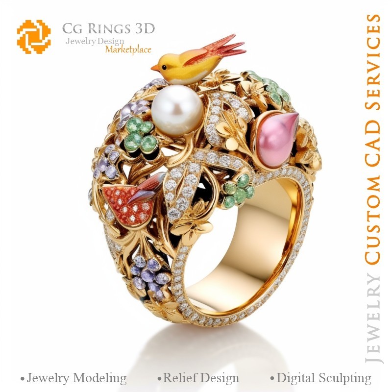 Anello Uccelli con Diamanti - CAD 3D Gioielleria Home, AI - CAD 3D Gioielli, AI - CAD 3D Anelli, AI - CAD 3D Gioielleria