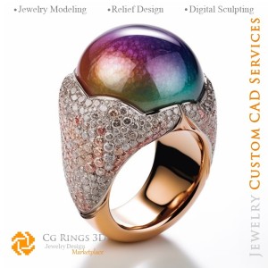 Bague avec perle et diamants - CAO 3D pour bijoux, IA - Bijoux CAO 3D, IA - Bagues CAO 3D, IA - CAO 3D Bijoux Mélodie de