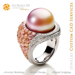 Anillo con perla y diamantes - CAD 3D Joyería para el hogar, IA - CAD 3D Joyería, IA - CAD 3D Anillos, IA - CAD 3D Joyería