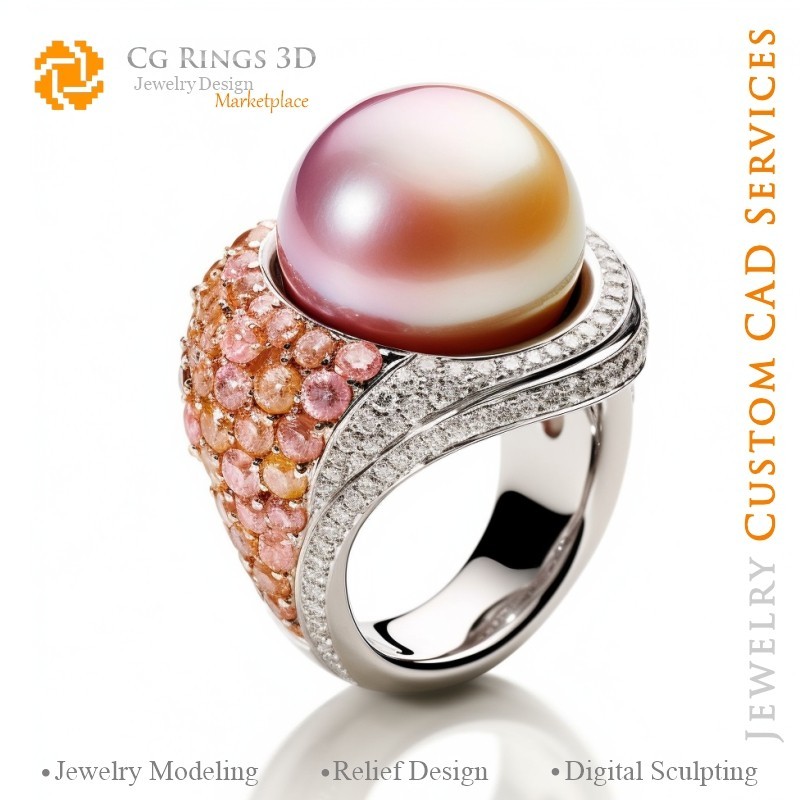 Ring mit Perle und Diamanten - 3D-CAD-Schmuck Zuhause, KI - Schmuck 3D-CAD, KI - Ringe 3D-CAD, KI - 3D-CAD-Schmuck Melodie der