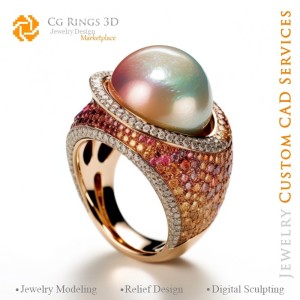 Bague avec perle - Conception CAO 3D de bijoux, IA - Bijoux CAO 3D, IA - Bagues CAO 3D, IA - CAO 3D Bijoux Mélodie des