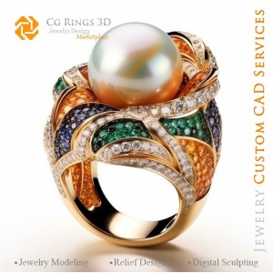 Ring mit Perle und Diamanten - 3D-CAD-Schmuck Zuhause, KI - Schmuck 3D-CAD, KI - Ringe 3D-CAD, KI - 3D-CAD-Schmuck Melodie der