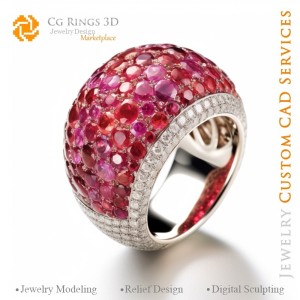 Ring mit Rubinen und Diamanten - 3D-CAD-Schmuck Zuhause, KI - Schmuck 3D-CAD, KI - Ringe 3D-CAD, KI - 3D-CAD Schmuck Melody of