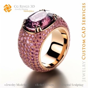 镶尖晶石戒指 - 3D CAD 珠宝之家，AI - 珠宝 3D CAD，AI - 戒指 3D CAD，AI - 颜色旋律 3D CAD，AI - 3D
