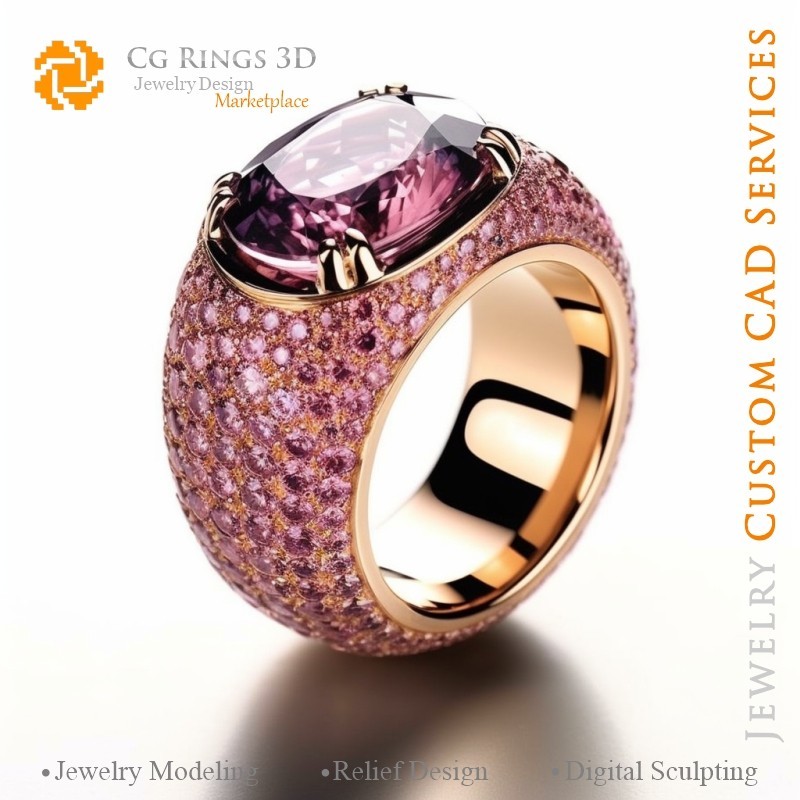 Ring mit Spinell - 3D-CAD-Schmuck Home, KI - Schmuck 3D-CAD, KI - Ringe 3D-CAD, KI - 3D-CAD-Schmuck Melodie der Farben, KI - 3D