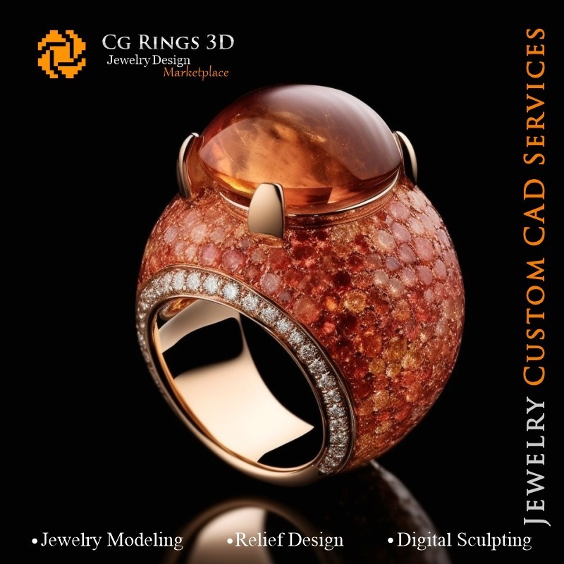 太阳石戒指 - 3D CAD 珠宝 家居，AI - 珠宝 3D CAD，AI - 戒指 3D CAD，AI - 3D CAD 珠宝《色彩旋律》，AI -