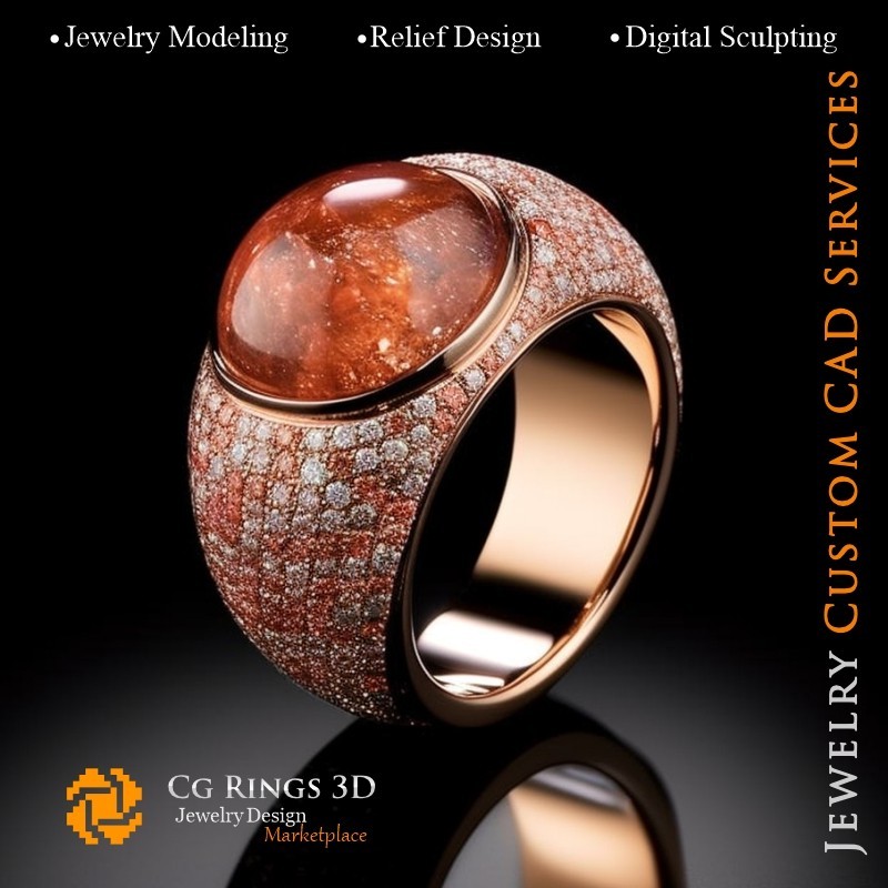 Ring mit Sonnenstein - 3D-CAD-Schmuck Home, KI - Schmuck 3D-CAD, KI - Ringe 3D-CAD, KI - 3D-CAD-Schmuck Melodie der Farben, KI -