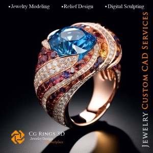 Anillo con circón y diamantes - CAD 3D Joyería Hogar, IA - CAD 3D Joyería, IA - CAD 3D Anillos, IA - CAD 3D Joyería Melodía de