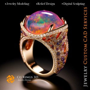 Ring mit Opal - 3D-CAD-Schmuck Zuhause, KI - Schmuck 3D-CAD, KI - Ringe 3D-CAD, KI - 3D-CAD-Schmuck Melodie der Farben, KI -
