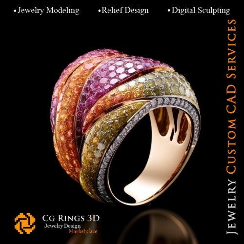 Ring - 3D-CAD-Schmuck Zuhause, KI - Schmuck 3D-CAD, KI - Ringe 3D-CAD, KI - 3D-CAD-Schmuck Melodie der Farben, KI -