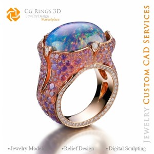 Ring mit Opal - 3D-CAD-Schmuck Zuhause, KI - Schmuck 3D-CAD, KI - Ringe 3D-CAD, KI - 3D-CAD-Schmuck Melodie der Farben, KI -