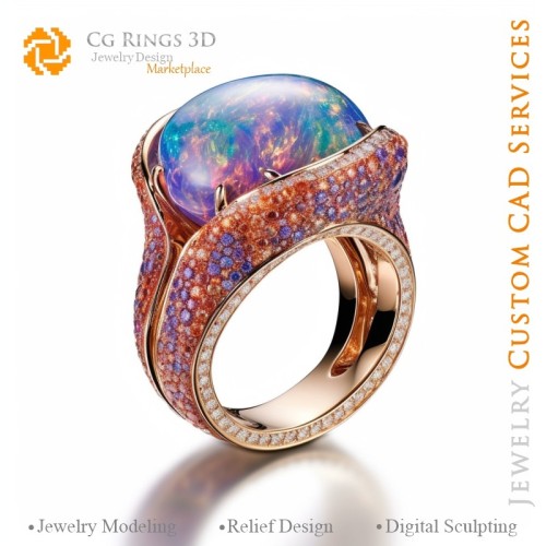 Bague avec opale - DAO 3D Bijoux Maison, IA - DAO 3D Bijoux, IA - Bagues DAO 3D, IA - DAO 3D Bijoux Mélodie des Couleurs, IA -