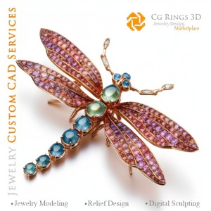 蜻蜓吊坠 — 色彩旋律 · 3D CAD 珠宝家居，AI - 珠宝 3D CAD，AI - 吊坠 3D CAD，AI - 3D CAD 珠宝