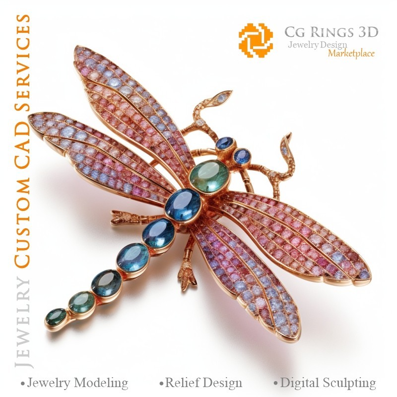 Pendentif Libellule avec Mélodie de Couleurs - DAO 3D Bijoux Maison, IA - DAO 3D Bijoux, IA - Pendentifs DAO 3D, IA - DAO 3D