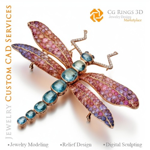 Ciondolo Libellula con Melodia di Colori - Gioielli 3D CAD per Casa, AI - Gioielleria 3D CAD, AI - Ciondoli 3D CAD, AI -