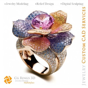 色彩旋律花戒 - 3D CAD 珠宝之家，AI - 珠宝 3D CAD，AI - 戒指 3D CAD，AI - 3D CAD 珠宝旋律