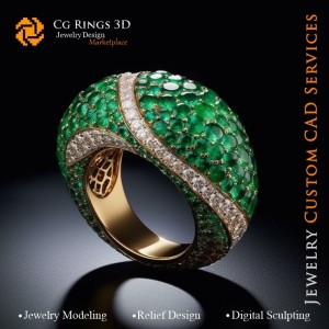 Ring mit Smaragd - 3D-CAD-Schmuck Zuhause, KI - Schmuck 3D-CAD, KI - Ringe 3D-CAD, KI - 3D-CAD-Schmuck Melodie der Farben, KI -