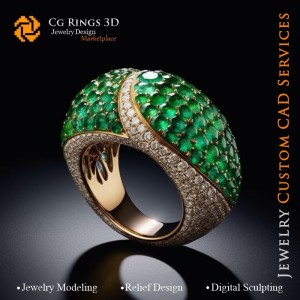 Ring mit Smaragd und Diamanten - 3D-CAD Schmuck Zuhause, KI - Schmuck 3D-CAD, KI - Ringe 3D-CAD, KI - 3D-CAD Schmuck Melody of