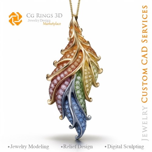 Colgante Helecho con Melodía de Colores - CAD 3D de Joyería para el Hogar, IA - Joyería CAD 3D, IA - Colgantes CAD 3D, IA - CAD
