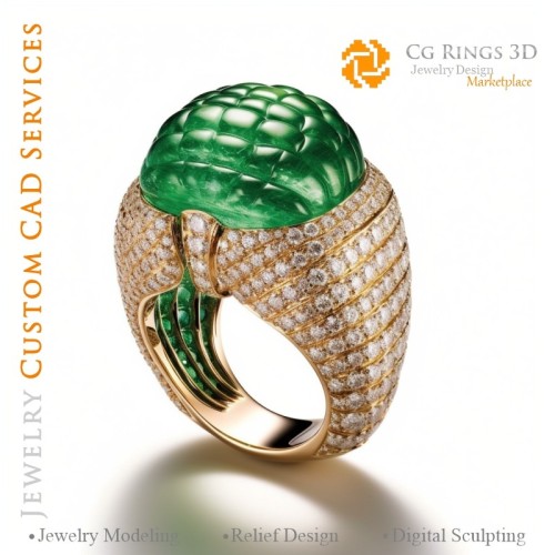 Anello con Smeraldo e Diamanti - CAD Gioielleria 3D Home, AI - CAD Gioielleria 3D, AI - Anelli CAD 3D, AI - CAD Gioielleria 3D