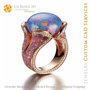 Anillo con ópalo - CAD 3D Joyería Hogar, IA - Joyería CAD 3D, IA - Anillos CAD 3D, IA - CAD 3D Joyería Melodía de Colores, IA -