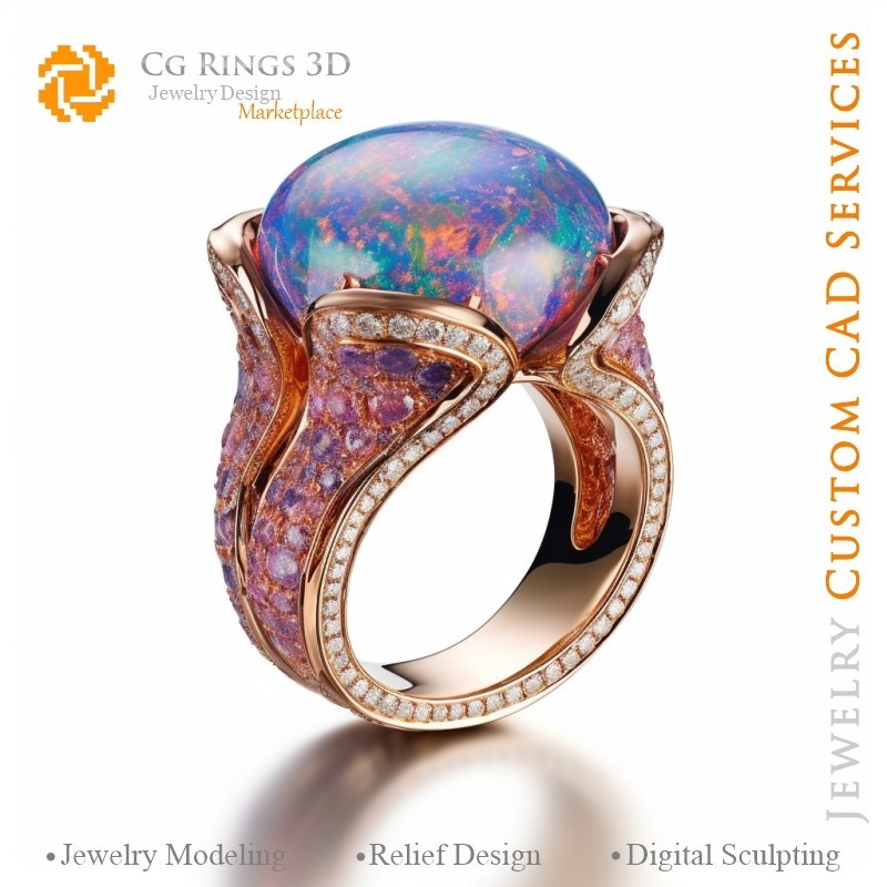Ring mit Opal - 3D-CAD Schmuck Zuhause, KI - Schmuck 3D-CAD, KI - Ringe 3D-CAD, KI - 3D-CAD Schmuck Melodie der Farben, KI -