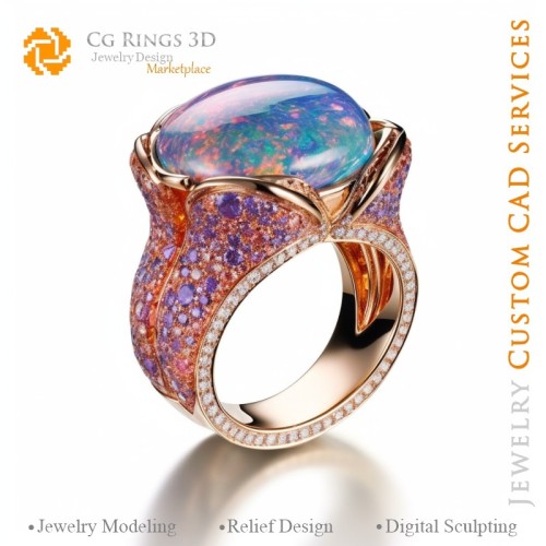 Bague avec opale - CAO 3D Bijoux Maison, IA - CAO 3D Bijoux, IA - CAO 3D Bagues, IA - CAO 3D Bijoux Mélodie des Couleurs, IA -