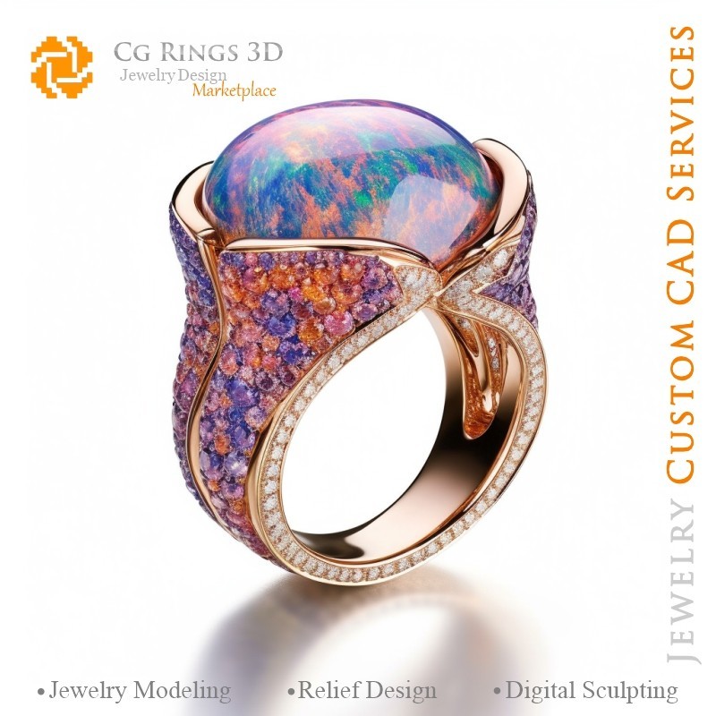 Bague avec opale - CAO 3D Bijoux Maison, IA - Bijoux CAO 3D, IA - Bagues CAO 3D, IA - CAO 3D Bijoux Mélodie des Couleurs, IA -