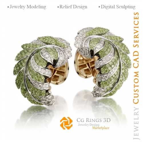 Blatt Manschettenknöpfe - 3D-CAD Schmuck Zuhause, KI - Schmuck 3D-CAD, KI - Manschettenknöpfe 3D-CAD, KI - 3D-CAD Schmuck