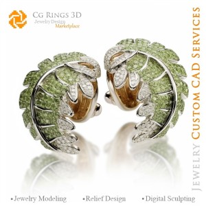 叶子袖扣 - 3D CAD 珠宝家居，AI - 珠宝 3D CAD，AI - 袖扣 3D CAD，AI - 3D CAD 珠宝 色彩旋律，AI -