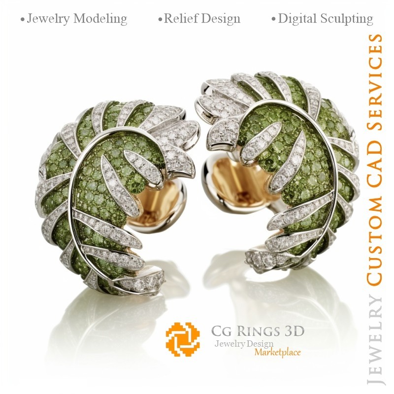 Gemelos en forma de hoja - CAD 3D de joyería para el hogar, IA - CAD 3D de joyería, IA - CAD 3D de gemelos, IA - CAD 3D de