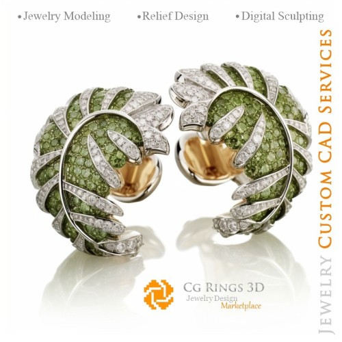 Blatt-Manschettenknöpfe - 3D-CAD-Schmuck Zuhause, KI - Schmuck 3D-CAD, KI - Manschettenknöpfe 3D-CAD, KI - 3D-CAD-Schmuck