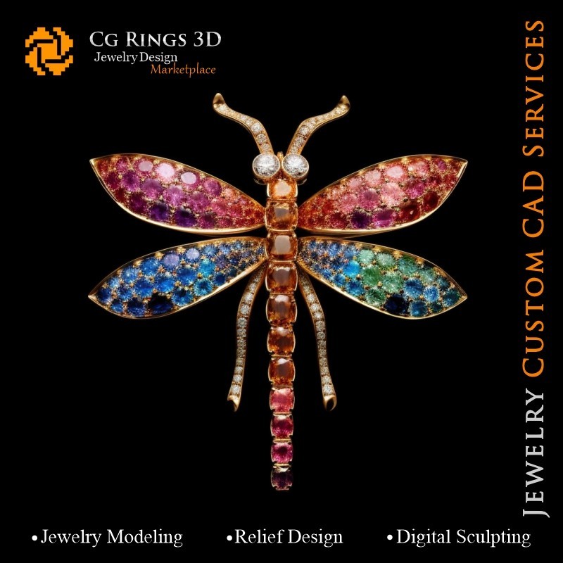 Ciondolo Libellula con Melodia di Colori - Gioielli CAD 3D per la Casa, AI - Gioielli CAD 3D, AI - Ciondoli CAD 3D, AI - CAD 3D
