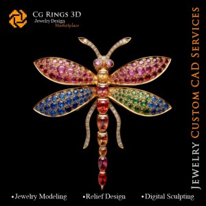 Colgante Libélula con Melodía de Colores - CAD 3D de Joyería, IA - Joyería CAD 3D, IA - Colgantes CAD 3D, IA - CAD 3D de Joyería