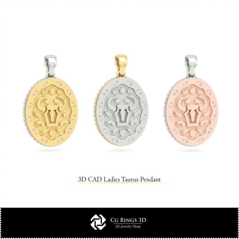 Ciondolo 3D Toro donna, Gioielli CAD 3D, Ciondoli CAD 3D, Ciondoli zodiacali 3D