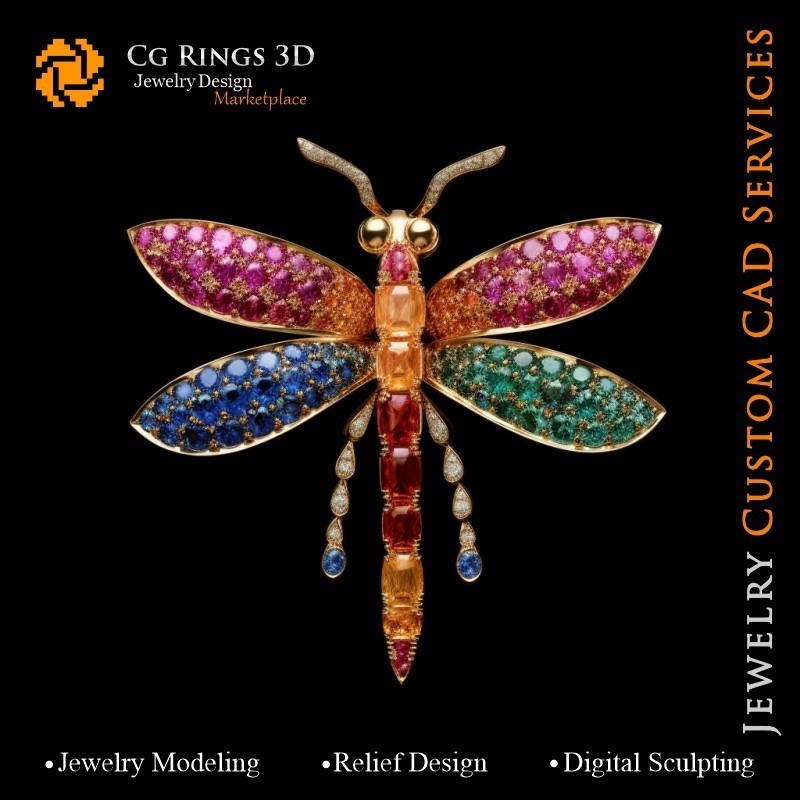 Pendente Libellula con Melodia di Colori - Gioielli 3D CAD per la Casa, AI - Gioielleria 3D CAD, AI - Pendenti 3D CAD, AI -