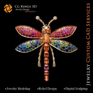 Libellen-Anhänger mit Melodie der Farben - 3D-CAD-Schmuck Zuhause, KI - Schmuck 3D-CAD, KI - Anhänger 3D-CAD, KI -