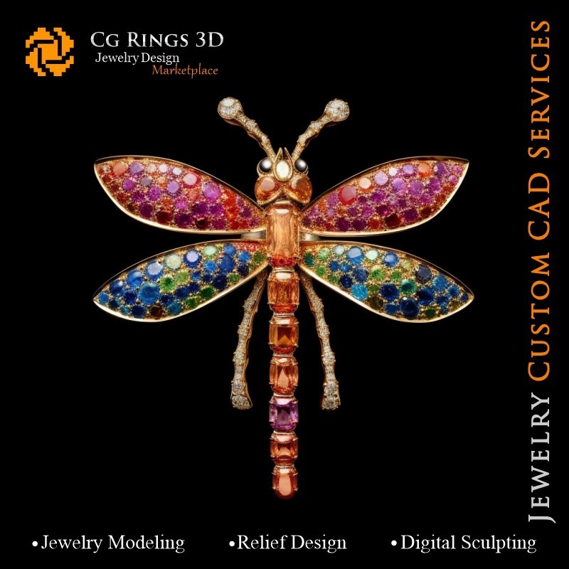 Pendente Libellula con Melodia di Colori - Gioielli 3D CAD per la Casa, AI - Gioielleria 3D CAD, AI - Ciondoli 3D CAD, AI -
