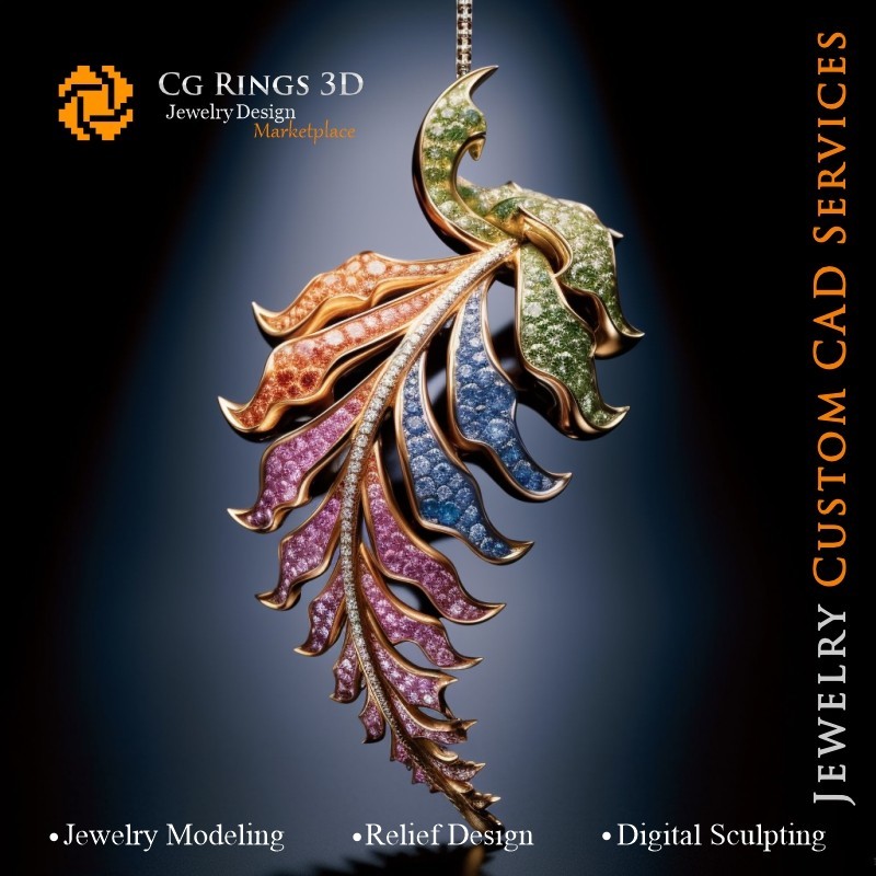 羊齿叶吊坠与色彩旋律 - 3D CAD 珠宝家居，AI - 珠宝 3D CAD，AI - 吊坠 3D CAD，AI - 3D CAD 珠宝 Melo