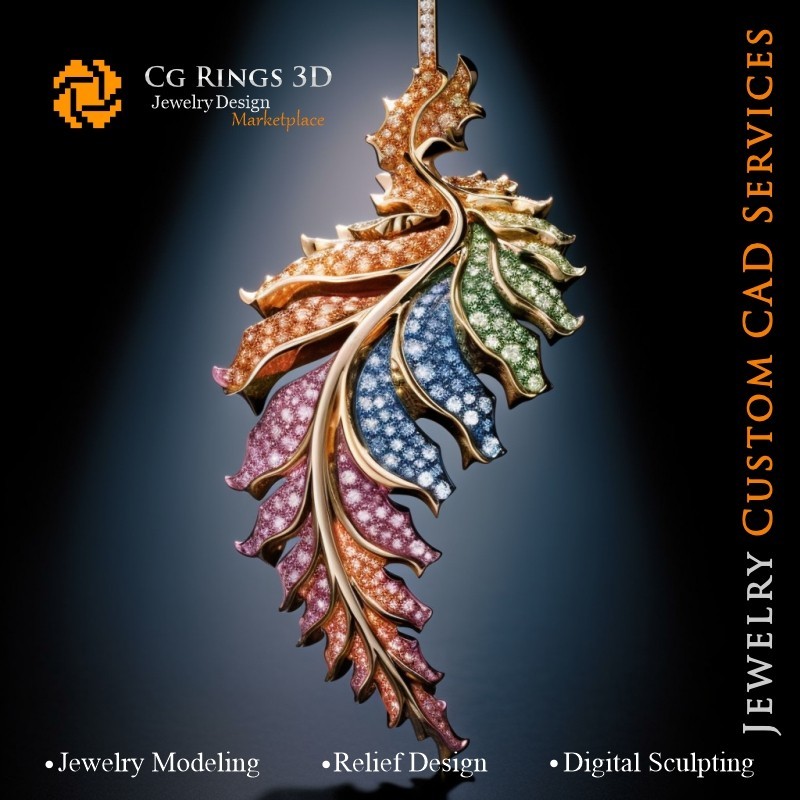 Colgante Helecho con Melodía de Colores - CAD 3D para Joyería en Casa, IA - CAD 3D Joyería, IA - CAD 3D Colgantes, IA - Joyería