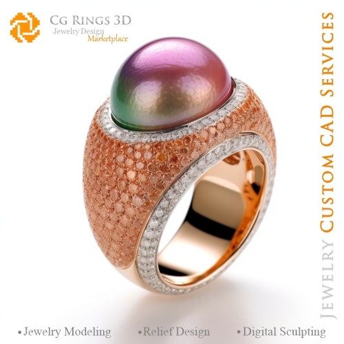 Anello con perle - CAD 3D Gioielli Home, IA - CAD 3D Gioielli, IA - Anelli CAD 3D, IA - CAD 3D Gioielli Melodia di Colori, IA -