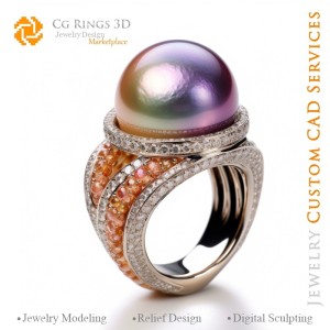 Ring mit Perlen und Diamanten - 3D-CAD-Schmuck Zuhause, KI - Schmuck 3D-CAD, KI - Ringe 3D-CAD, KI - 3D-CAD-Schmuck Melody of