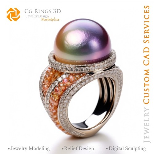 Ring mit Perlen und Diamanten - 3D-CAD-Schmuck Zuhause, KI - Schmuck 3D-CAD, KI - Ringe 3D-CAD, KI - 3D-CAD-Schmuck Melody of