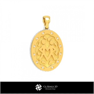 Pendentif Gémeaux 3D pour Femme, Bijoux CAO 3D, Pendentifs CAO 3D, Pendentifs du Zodiaque 3D