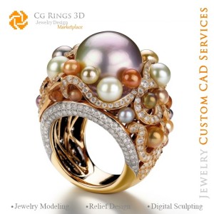 Anillo con perlas y diamantes - CAD 3D de joyería, IA - CAD 3D de anillos, IA - CAD 3D de colgantes, IA - CAD 3D