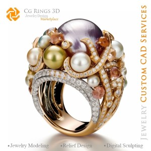 Anello con perle e diamanti - CAD 3D Gioielli Home, AI - CAD 3D Gioielli, AI - Anelli CAD 3D, AI - CAD 3D Gioielli Melody of Col