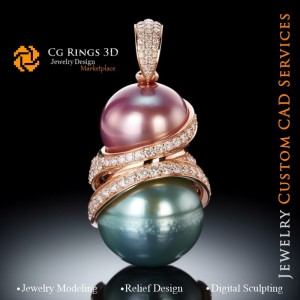 Anhänger mit Perle - 3D-CAD-Schmuck Home, KI - Schmuck 3D-CAD, KI - Anhänger 3D-CAD, KI - 3D-CAD-Schmuck Melodie der Farben, KI