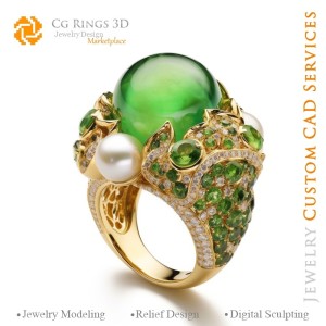 Anillo con esmeralda y diamantes - CAD 3D Joyería Hogar, IA - CAD 3D Joyería, IA - CAD 3D Anillos, IA - CAD 3D Joyería Melody