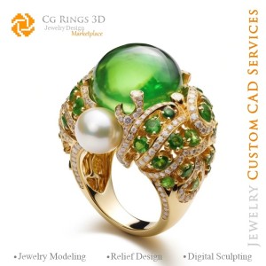 Anillo con esmeralda y diamantes - CAD 3D Joyería Hogar, IA - CAD 3D Joyería, IA - CAD 3D Anillos, IA - CAD 3D Joyería Melody